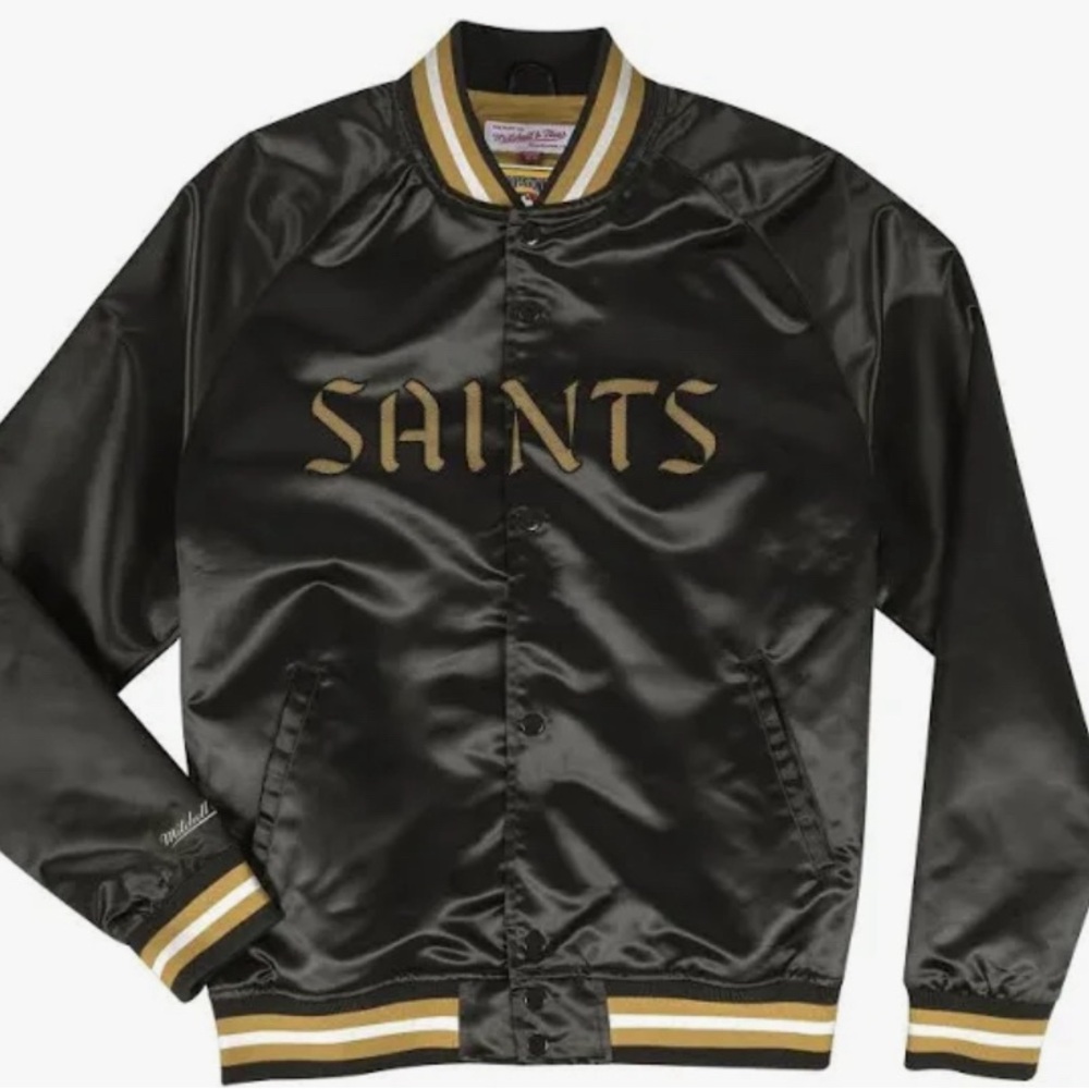 Mitchell & Ness NFL New Orleans Saints Black Lightweight Satin Jacket